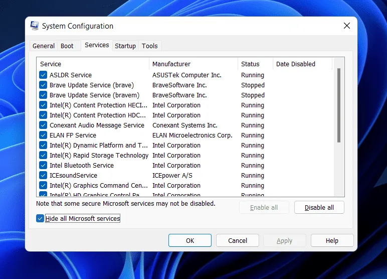 configuración del sistema