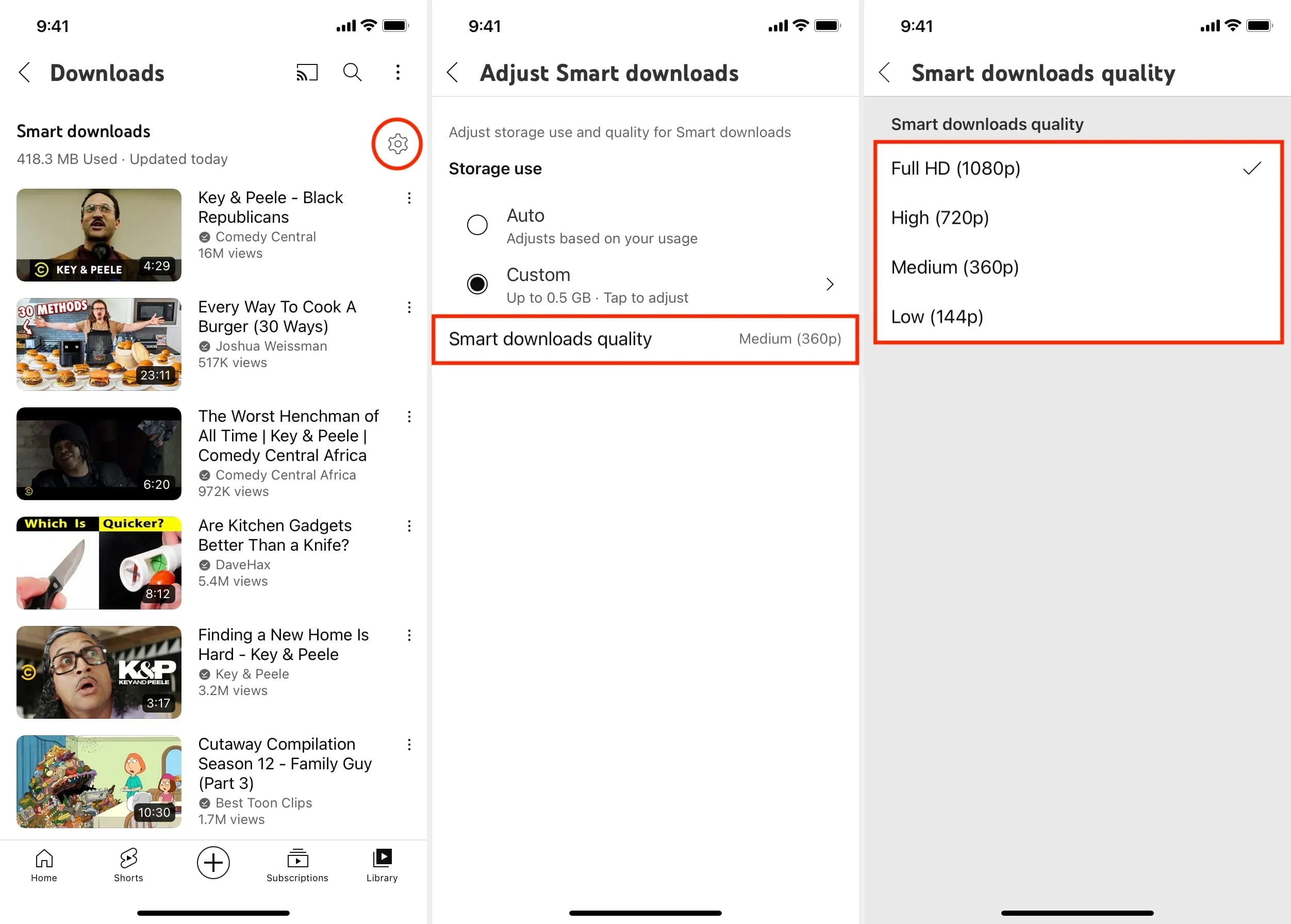 Modifier la qualité vidéo des téléchargements intelligents dans l'application YouTube sur iPhone