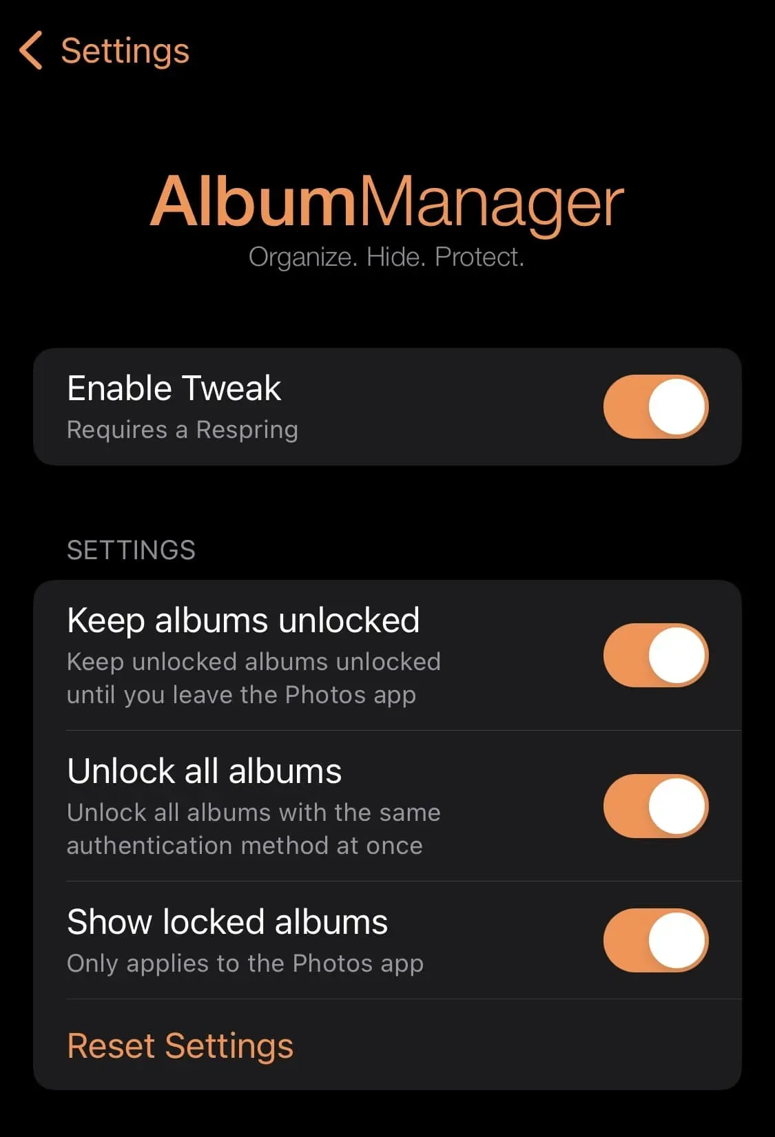 Možnosti konfigurace aplikace AlbumManager.