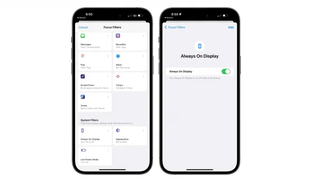 Met het nieuwe focusfilter in iOS 16.4 kun je het altijd-aan-display van je iPhone in- of uitschakelen.
