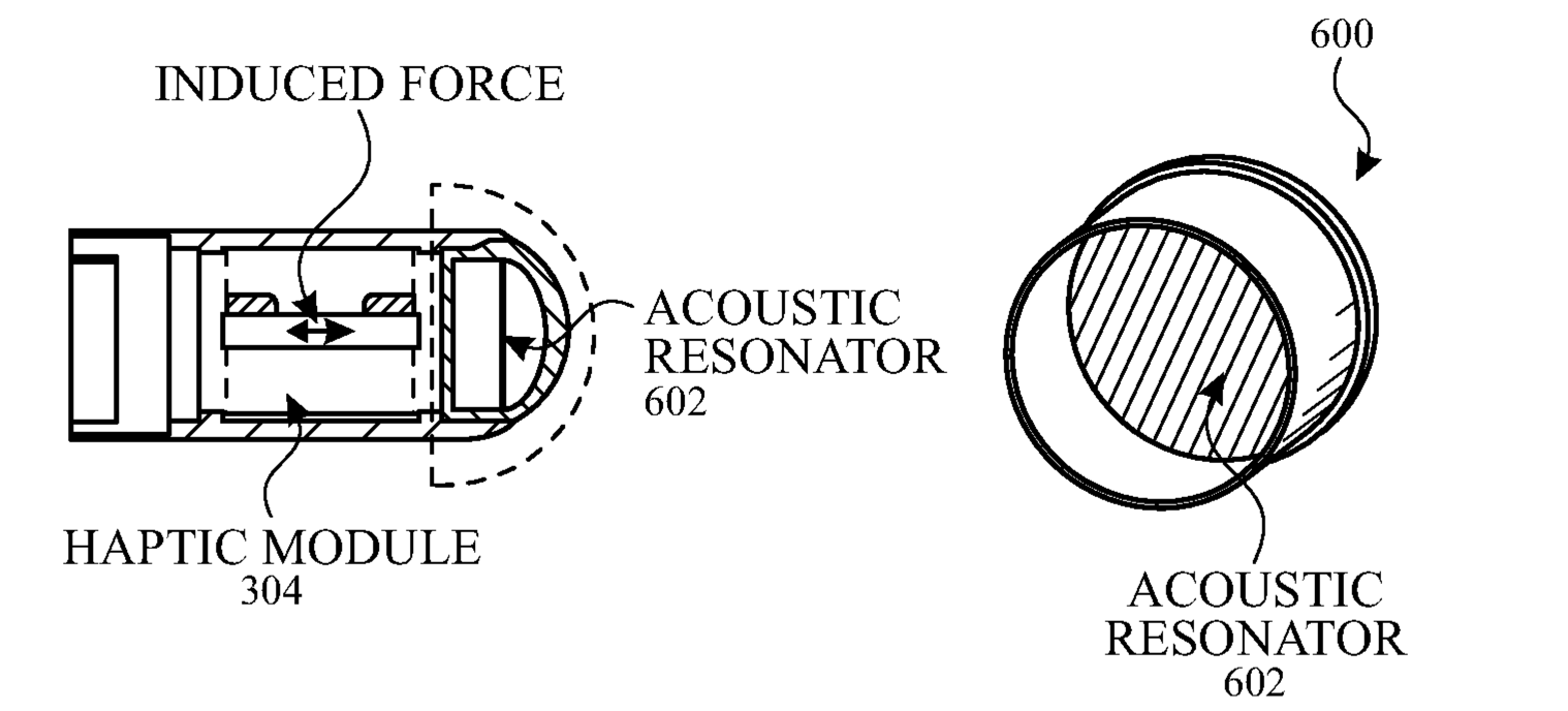 Patenttegning, der viser et nærbillede af en akustisk resonator i en Apple Pencil-hætte