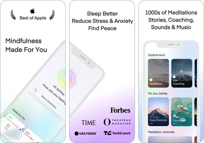 aura: meditatsioon ja uni iphone ja ipad ai rakenduse ekraanipilt