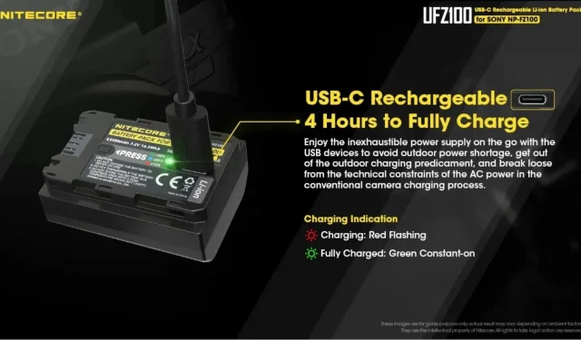 Batterie pour appareil photo Nitecore UFZ100 avec port USB intégré