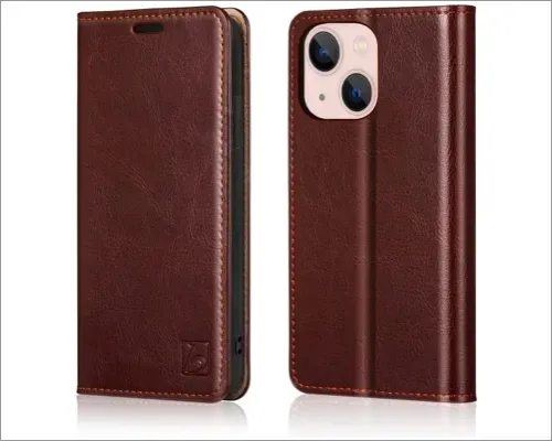 Belemay Case voor iPhone 14 Plus Wallet Case-Echt lederen Flip Phone Case