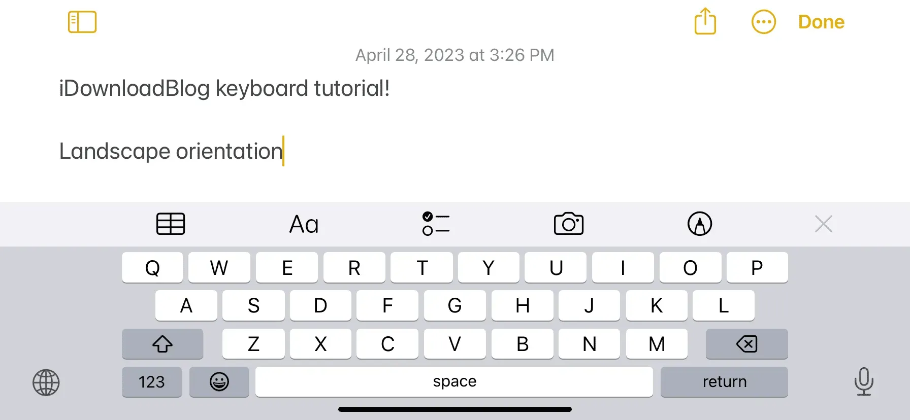 Big iPhone keyboard in landscape orientation