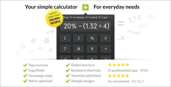 Schermafbeelding van Calculator Pro Mac-menubalk-app