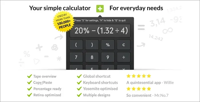 Capture d'écran de l'application de la barre de menus Calculator Pro Mac