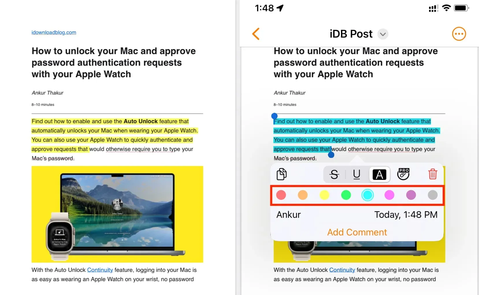 Изменить цвет выделения текста в PDF на iPhone