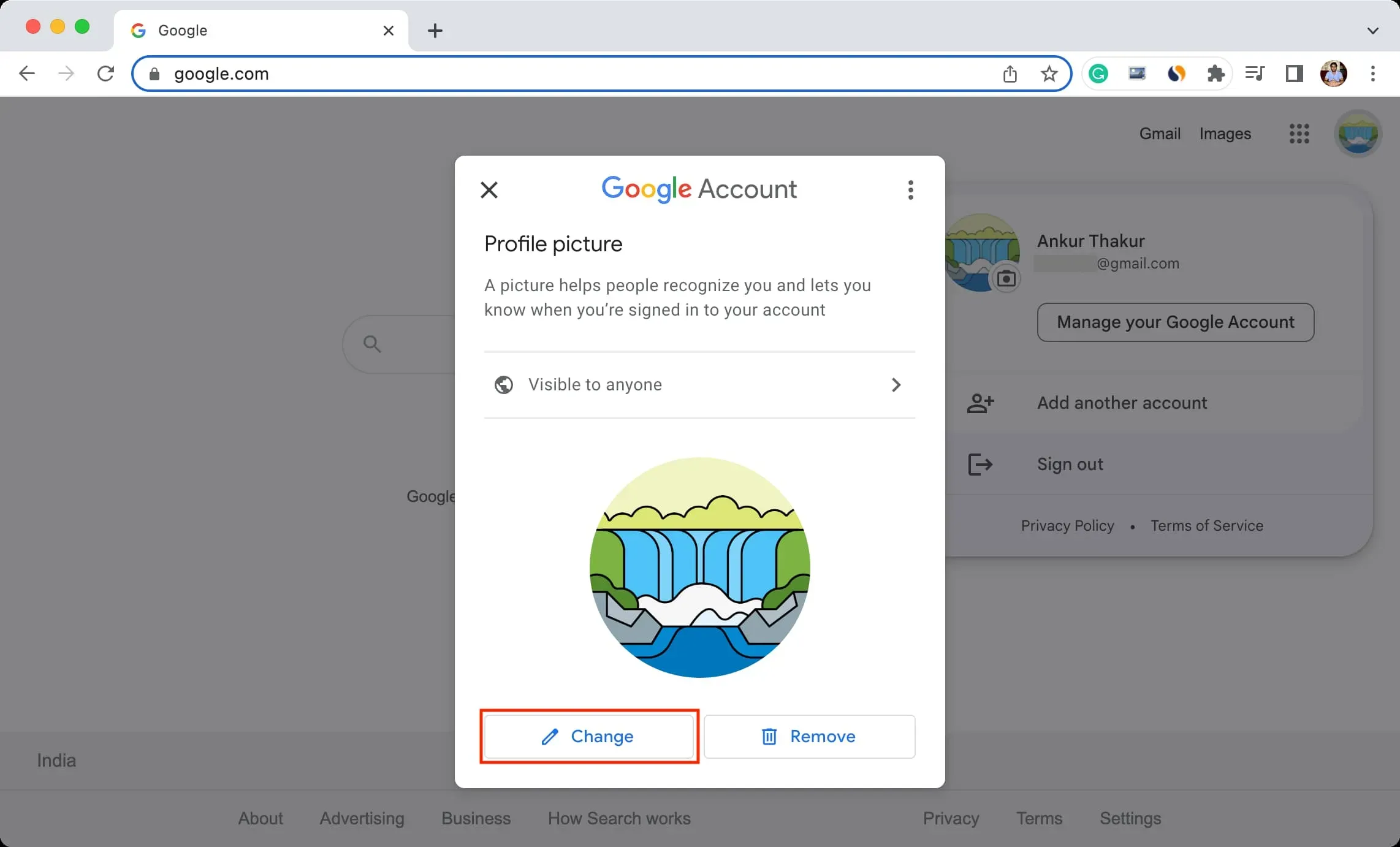 Cliquez sur Modifier pour utiliser une image de profil différente pour votre compte Google