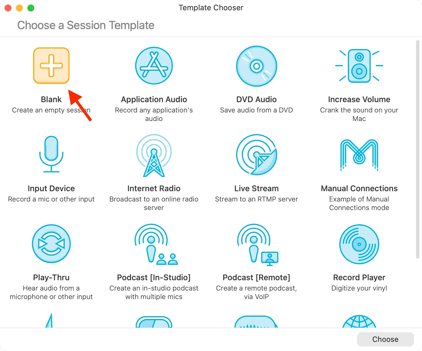 Crear una sesión vacía en Audio Hijack