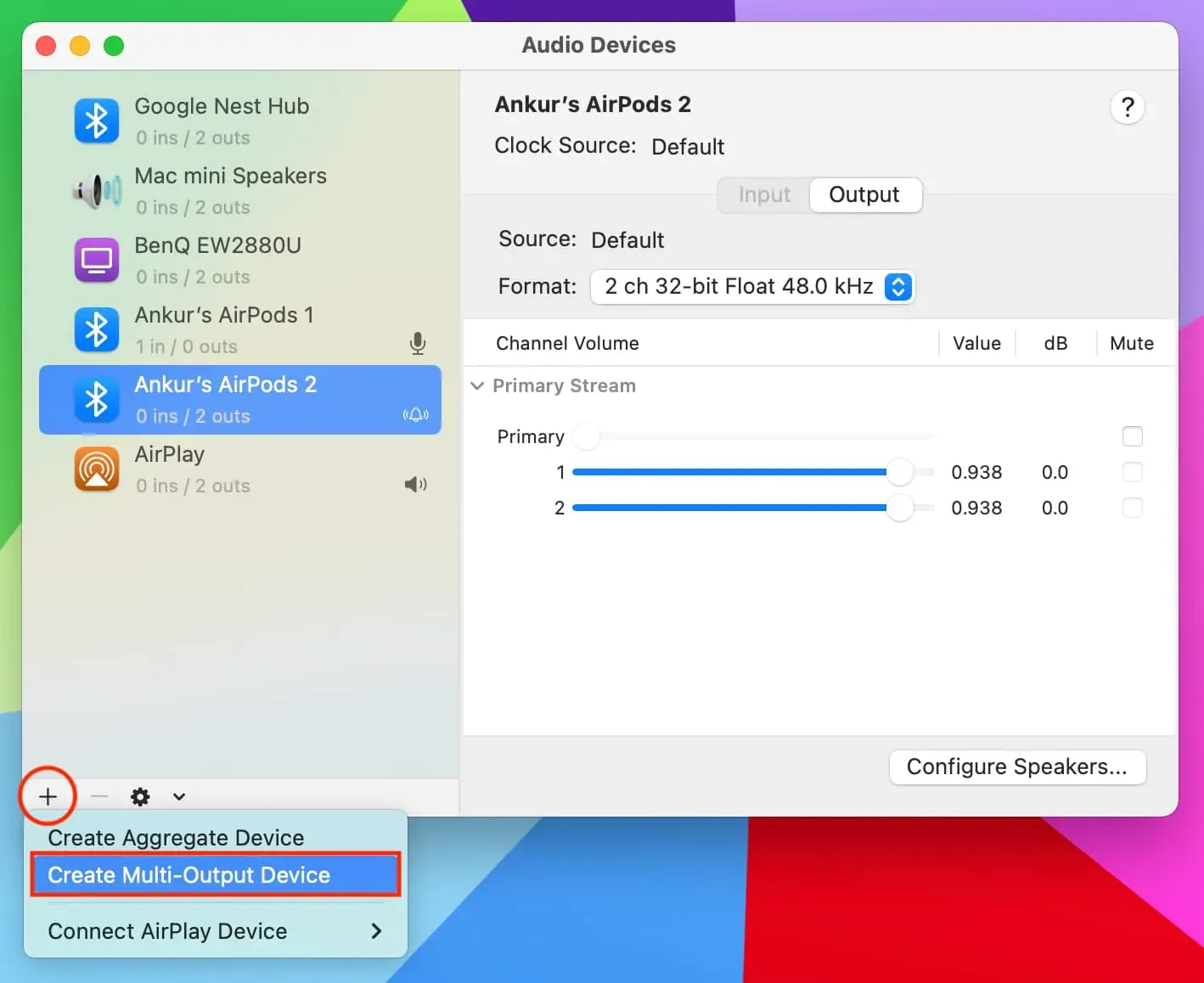 Create Multi-Output Device in Audio MIDI Setup app on Mac