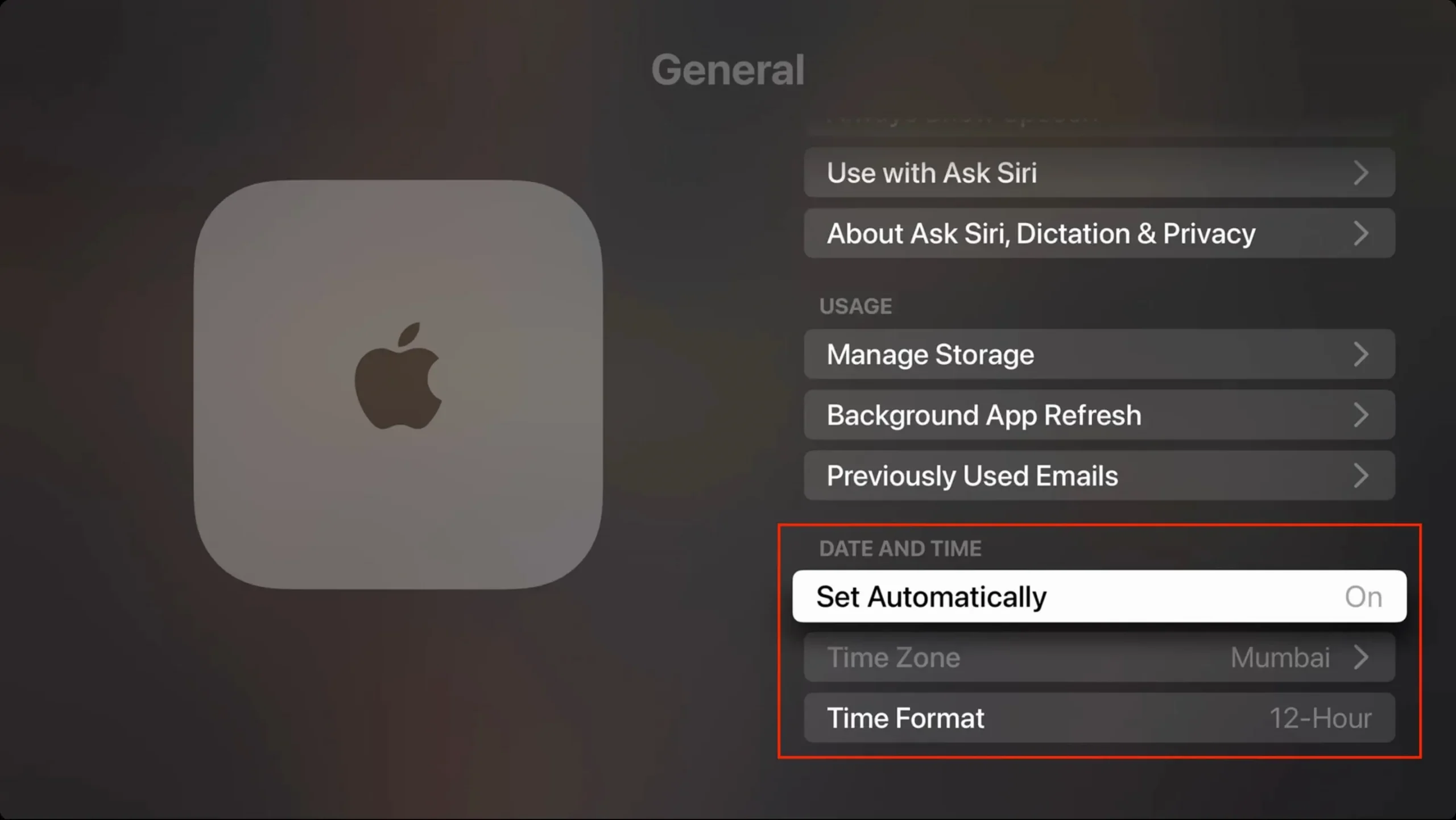 Налаштування дати та часу на Apple TV