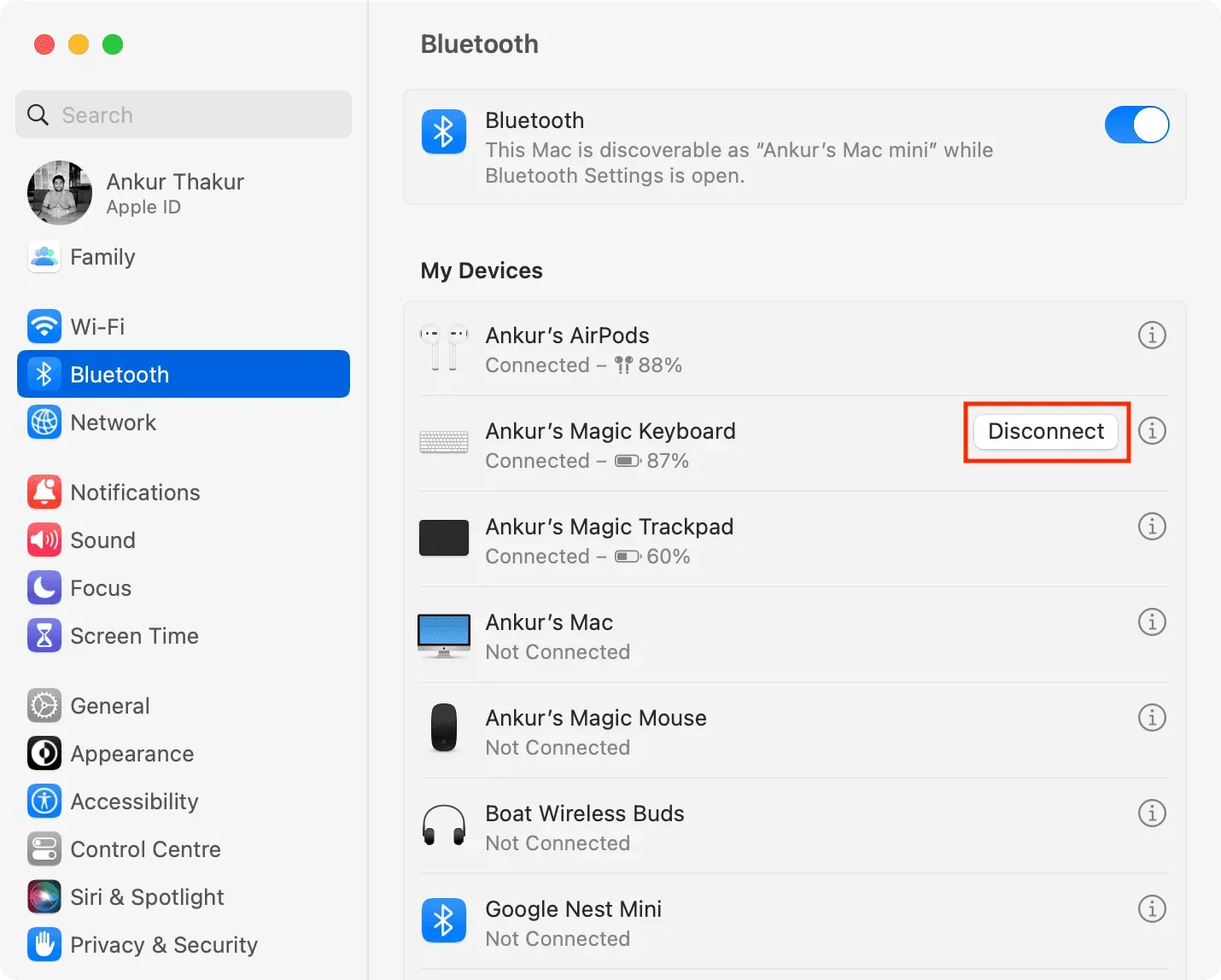 Trennen Sie das Magic Keyboard von den Bluetooth-Einstellungen des Mac