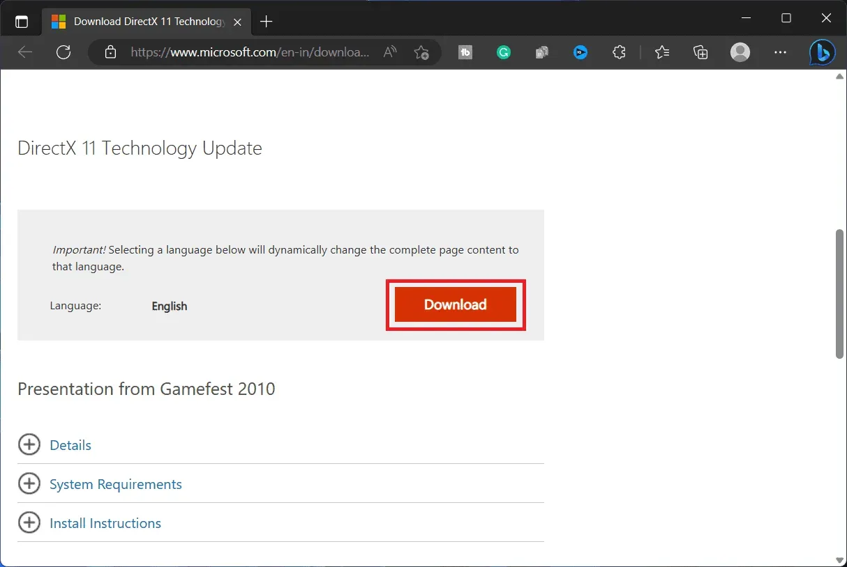 Atsisiųskite „DirectX 11“, skirtą „Windows 11/10“.