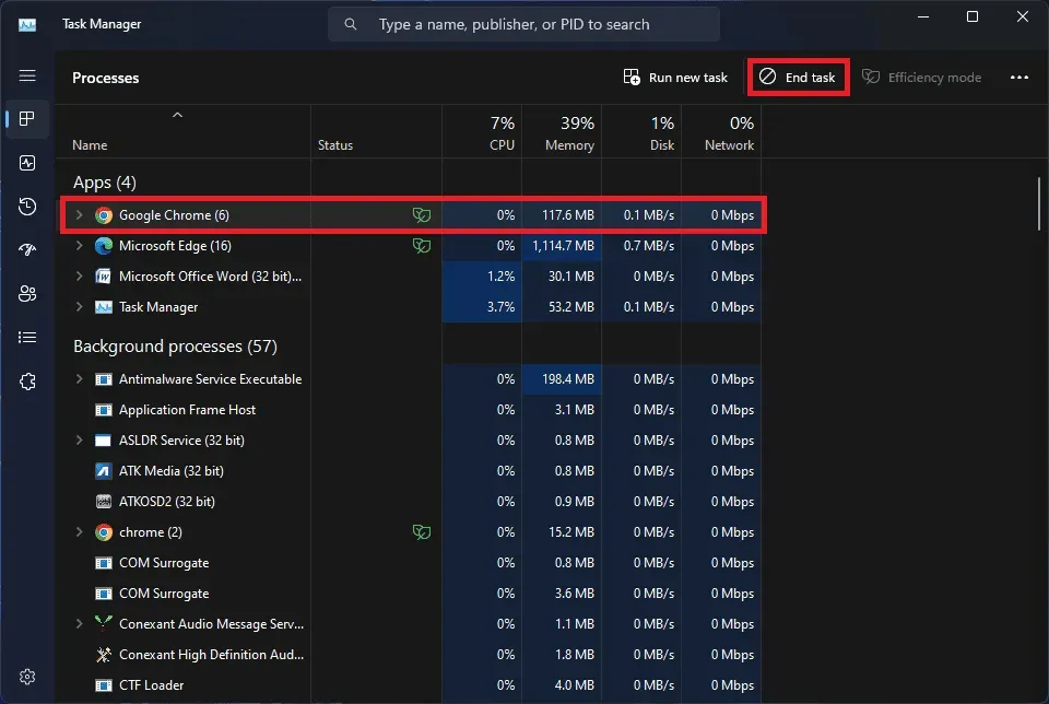 Opravit chybu v prohlížeči Google Chrome je nedostatek paměti v systému Windows 11?