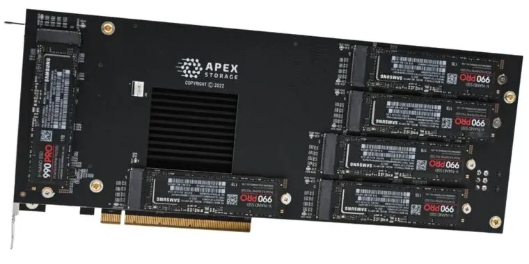 The fledgling firm is planning a $2,800 add-on card that can hold up to 21 PCIe 4.0, 168TB SSDs. 