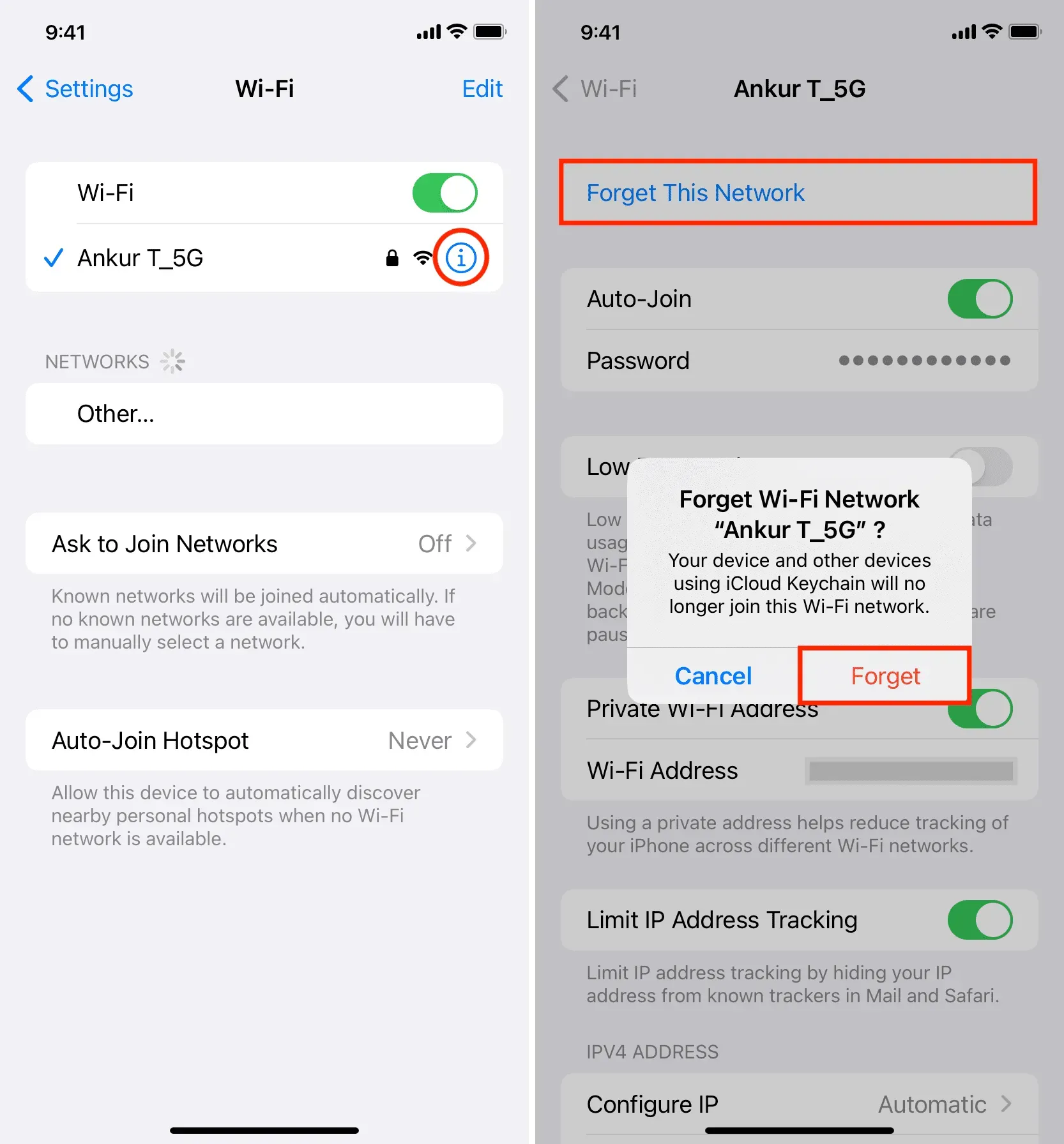 Forget Wi-Fi network on iPhone