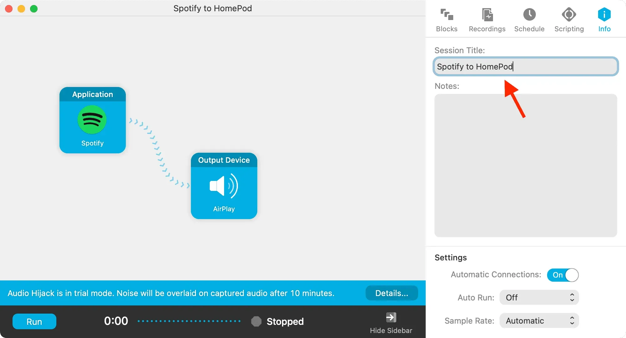 Nadaj nazwę swojej regule Audio Hijack