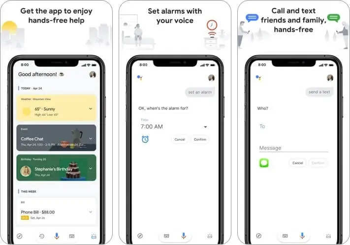 „Google“ asistento „iphone“ ir „ipad ai“ programos ekrano kopija