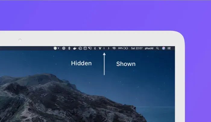 Скриншот приложения панели меню Hidden Bar для Mac