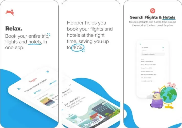 hopper - lento- ja hotellitarjoukset iphone- ja ipad ai -sovelluksen kuvakaappaus