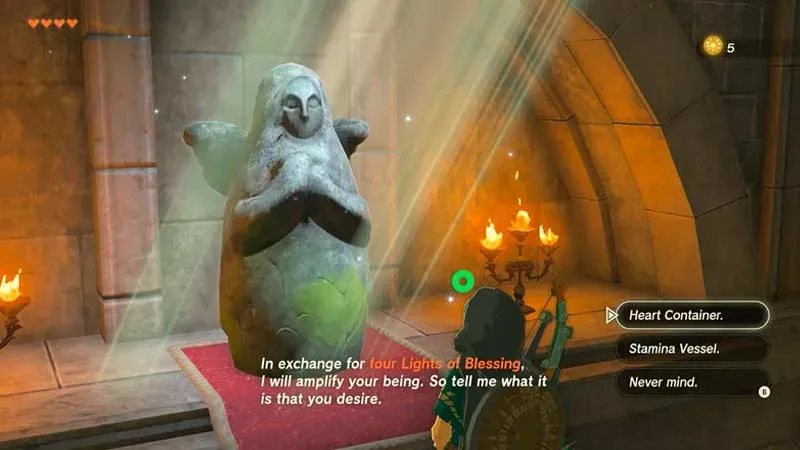 Zelda TOTK에서 축복의 빛 사용