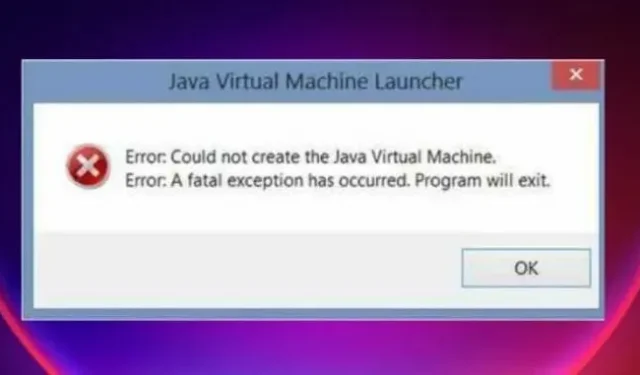11 “Java Virtual Machine 생성 실패” 오류 수정