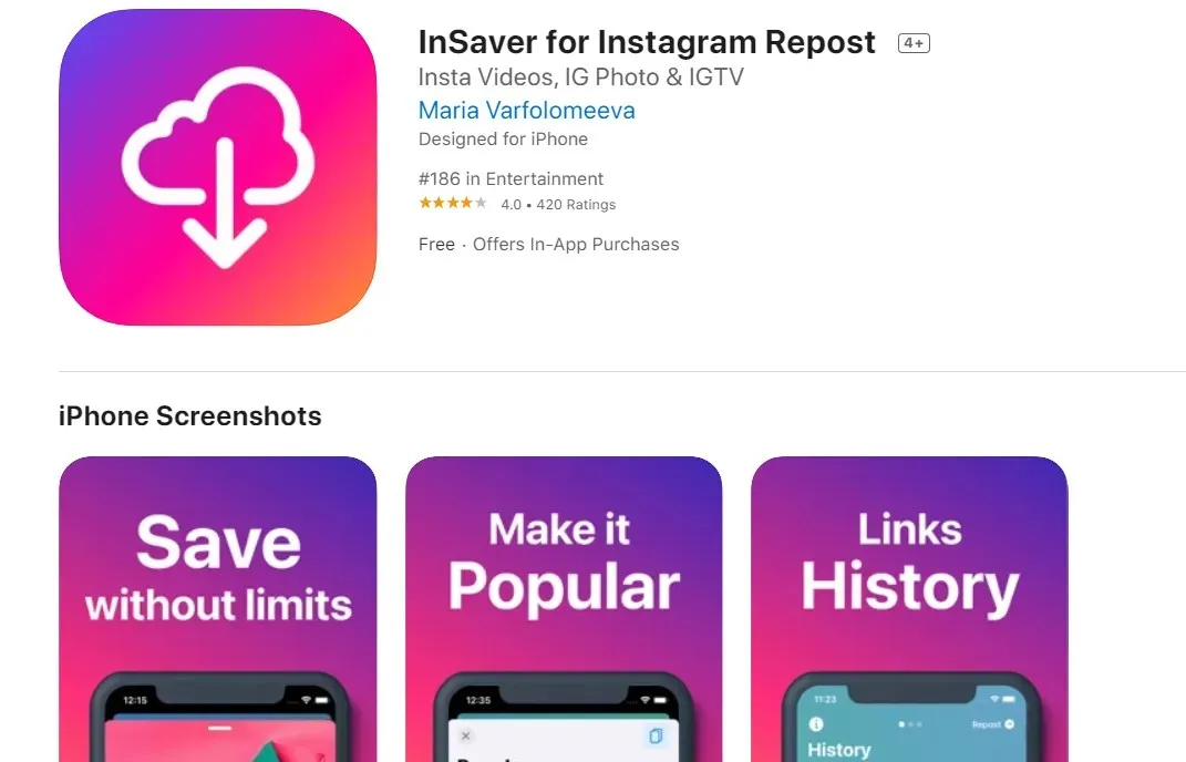 InSaver app for iOS