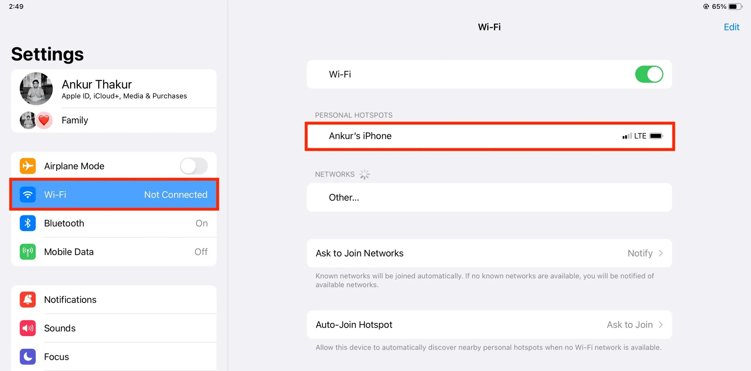 Sofortiger Hotspot vom iPhone zum iPad