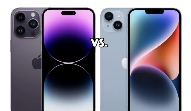 Comparación: modelos de iPhone 14 y modelos de iPhone 14 Pro.