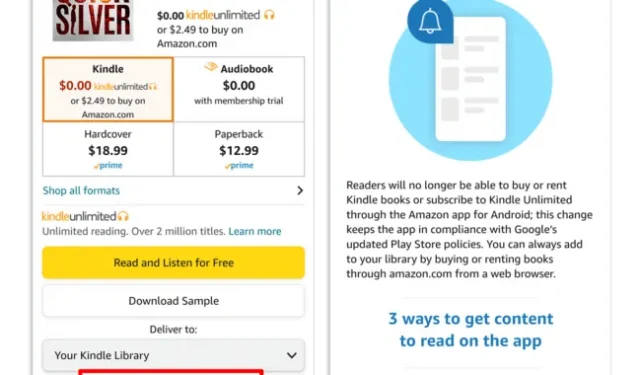 Amazon Kindle -kirjojen ostot ovat Google Play -laskutuksen seuraava uhri