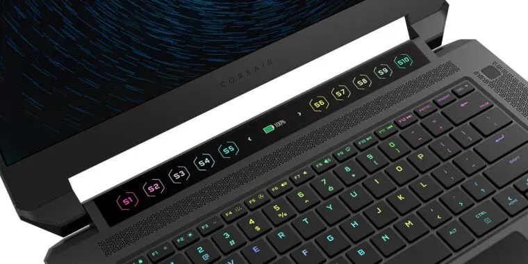 Corsair’s first laptop has a MacBook Touch Bar-like strip for streamers