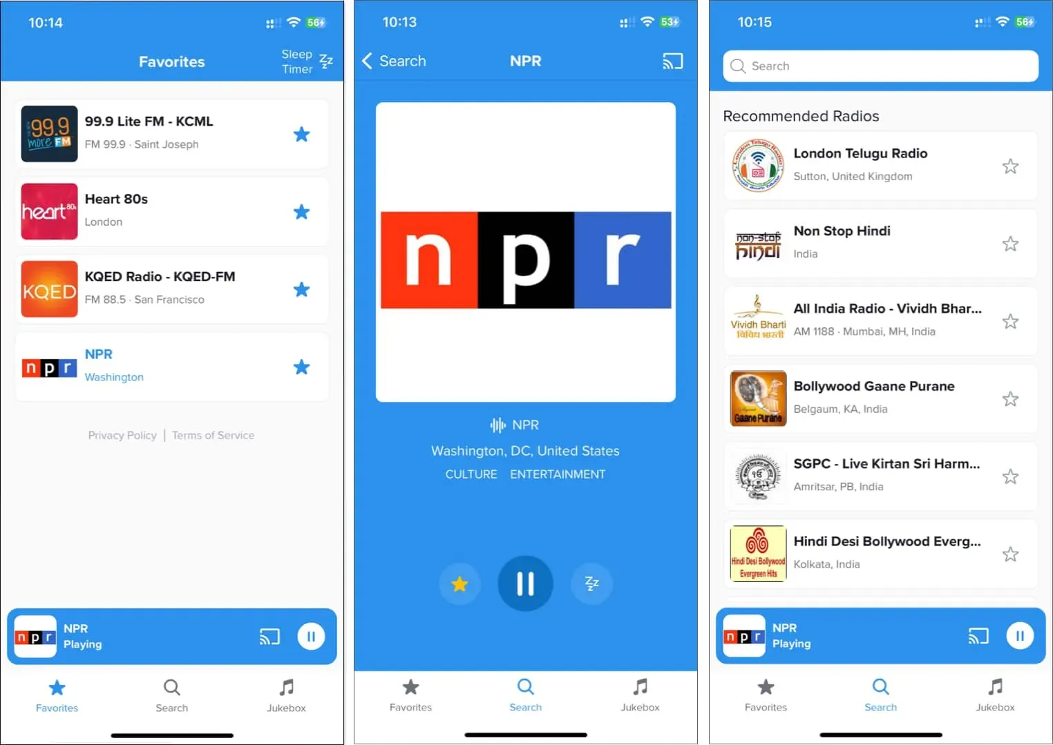 Recurso de estações ao vivo no aplicativo Simple Radio para iOS
