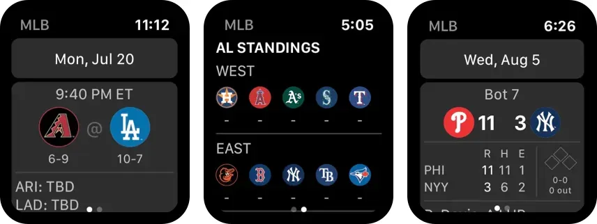Скриншот приложения Apple Watch Главной лиги бейсбола