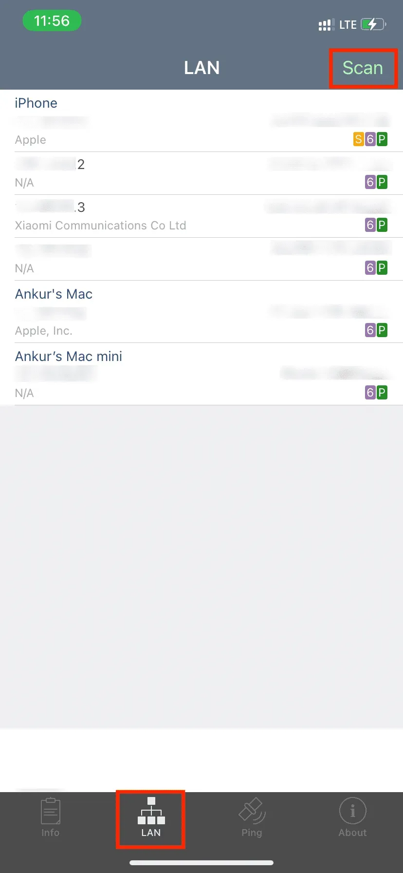 Network Analyzer-app die alle apparaten toont die zijn aangesloten op uw iPhone-hotspot