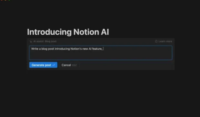 Notion містить AI для написання повідомлень, створення списків справ тощо
