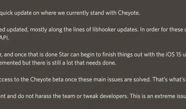 La última actualización de estado de Cheyote es un faro de esperanza para la comunidad de jailbreak.