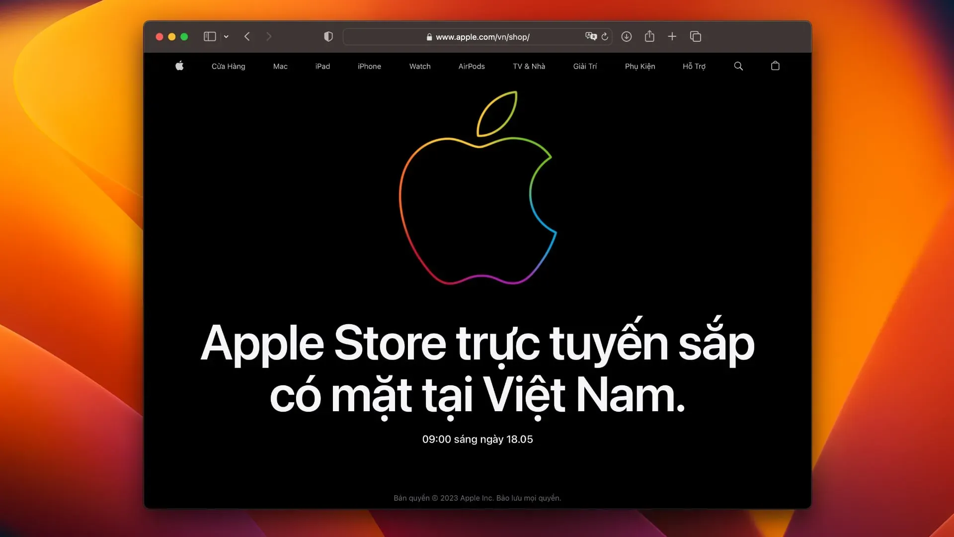 Apples vietnamesischer Online-Shop in Safari kündigt die Eröffnung am 23. Mai an