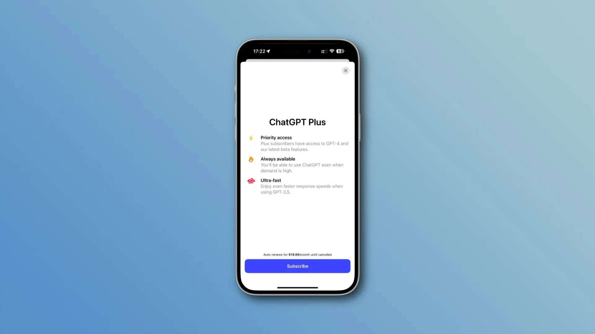 Het welkomstbericht in de ChatGTP iPhone-app