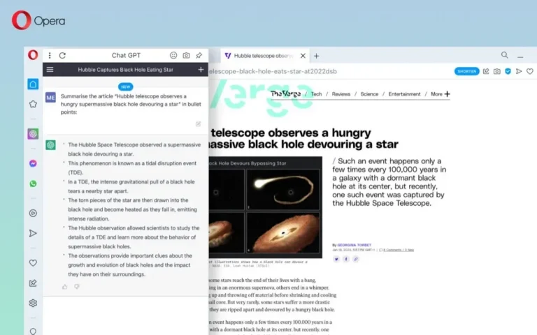 Opera integrates ChatGPT for web page summaries and other articles.