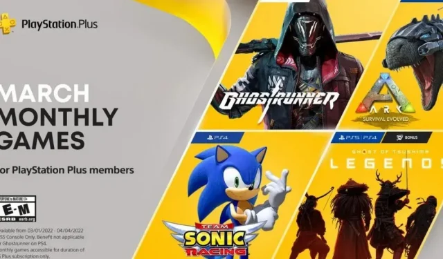 Sony PlayStation Plus-Spiele für März 2022 enthüllt: Ark Survival Evolved, Ghostrunner, Ghost of Tsushima Legends, Team Sonic Racing