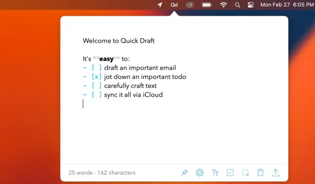 Quick Draft est un bloc-notes simple pour les notes éphémères avec prise en charge de Markdown.