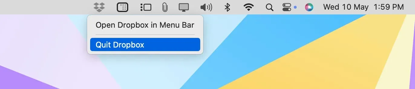Beenden Sie Dropbox über die Mac-Menüleiste
