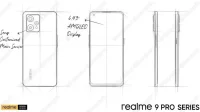 Realme 9 Pro-ontwerpschets met drievoudige camera en geperforeerd display