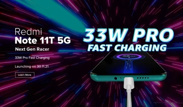 Redmi Note 11T prend en charge une charge rapide de 33 W