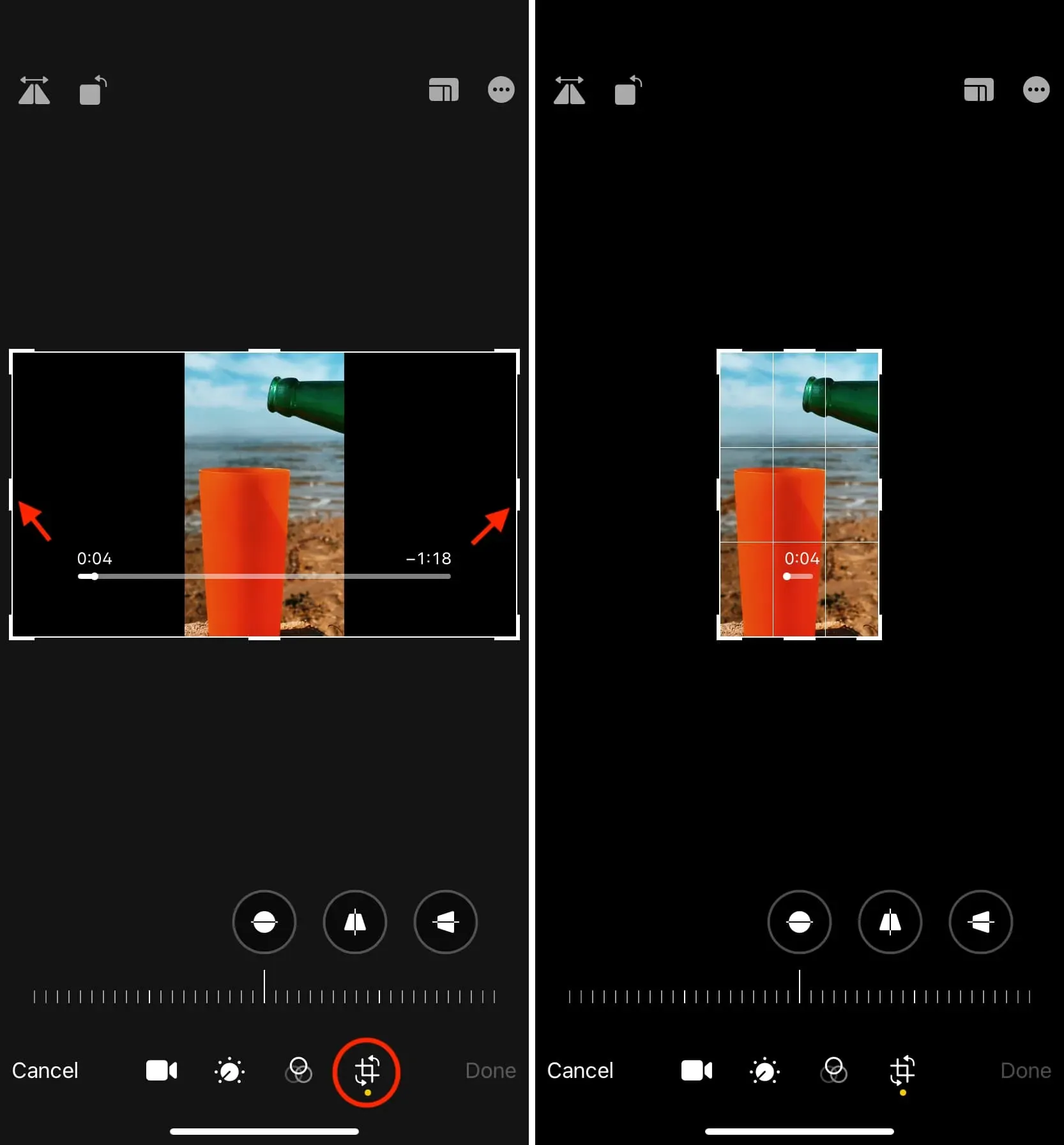 Remove black bars from video using iPhone Photos app