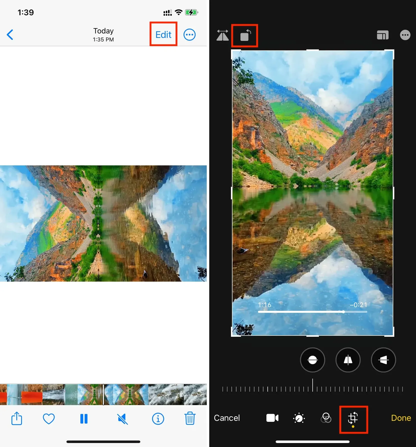 Ruota il video nell'app Foto su iPhone per renderlo verticale