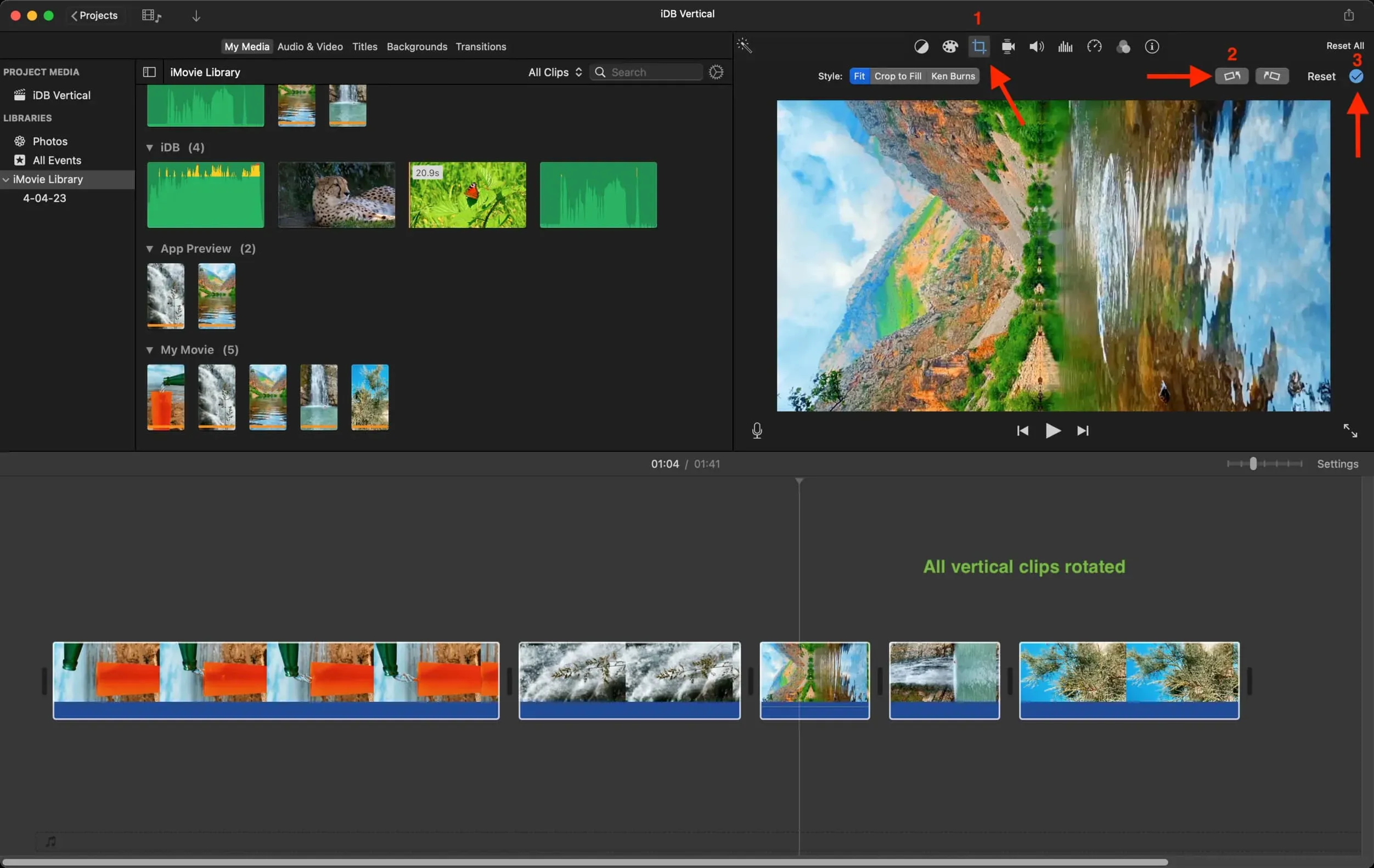 Draaide alle verticale clips in iMovie op Mac