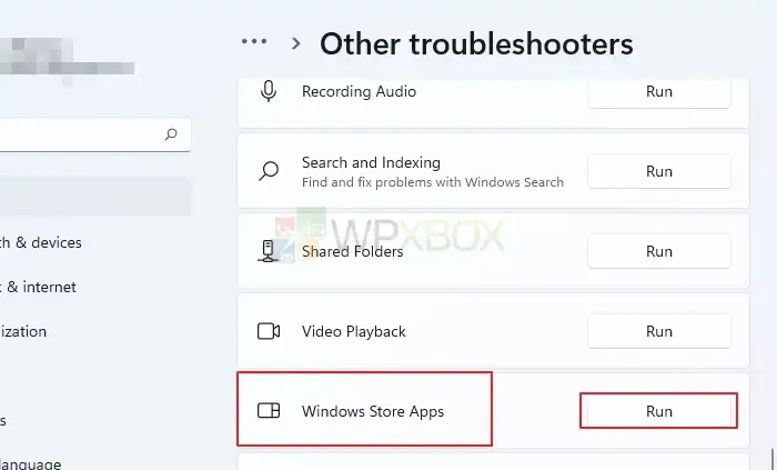 Exécutez l'outil de dépannage des applications du Windows Store