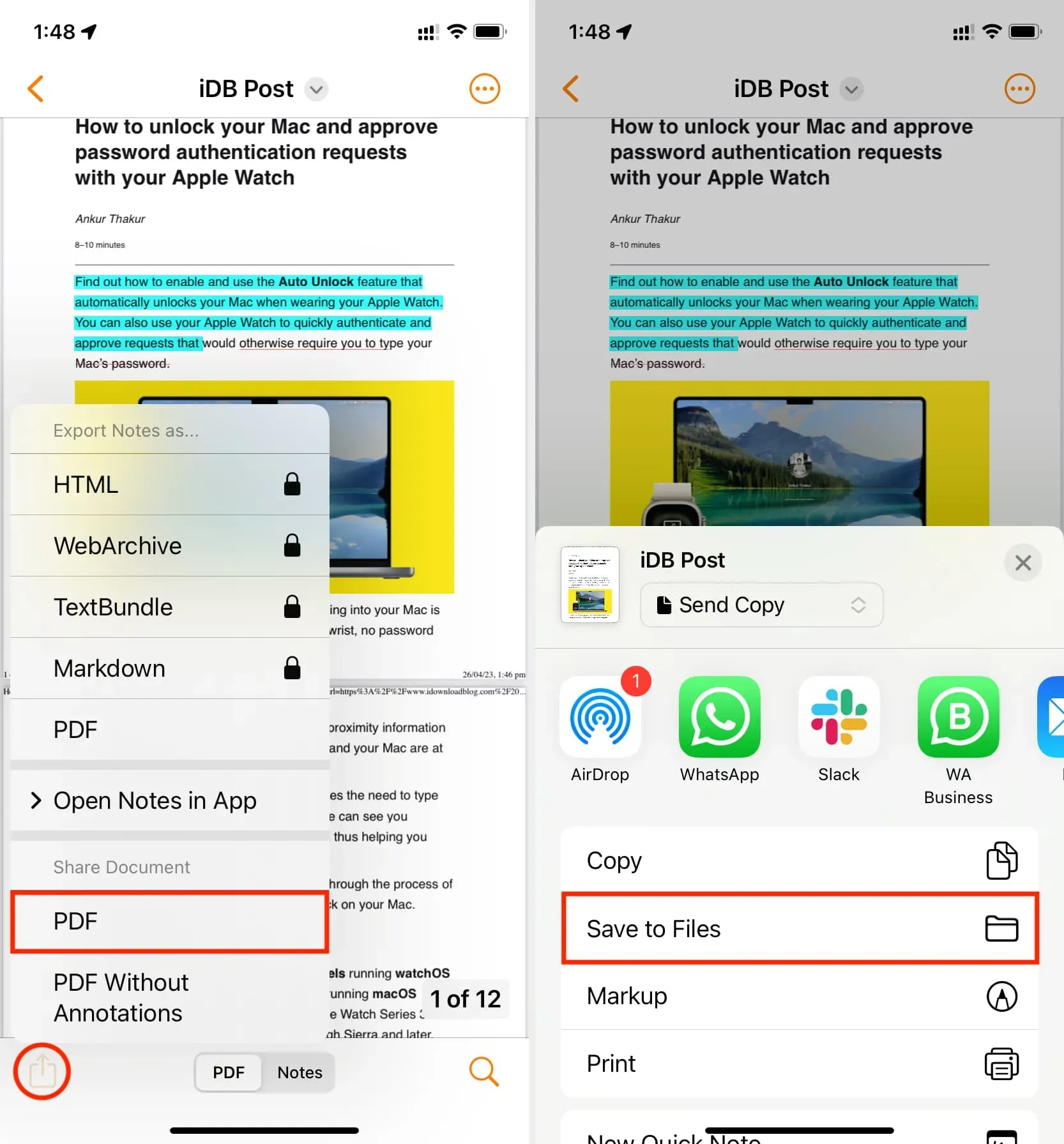 Save highlighted PDF on iPhone